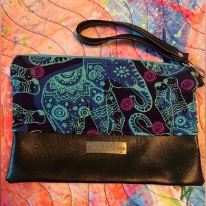 Black and Blue Elephant wristlet